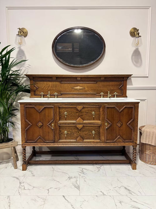 Vintage Wooden Oak Double Vanity Unit