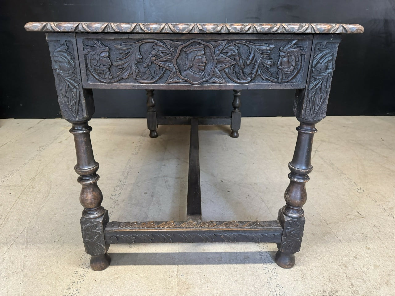 19th Century Carved Oak Table having drawers
