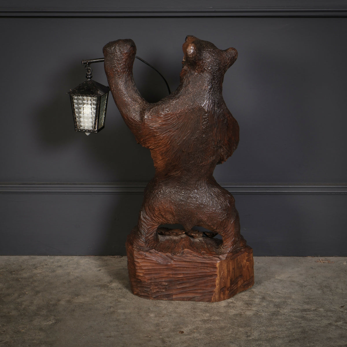 Carved Wood Black Forest Bear Lamp