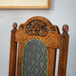 Victorian Side or Hall Chair Carved Back in Solid Oak with Green and Gold Fabric