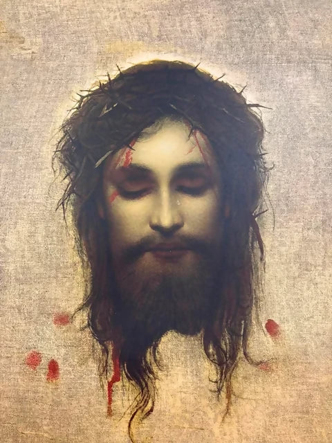 Vintage Religious Lithograph Print – Jesus Christus (St. Veronica’s Handkerchief) after Gabriel Max