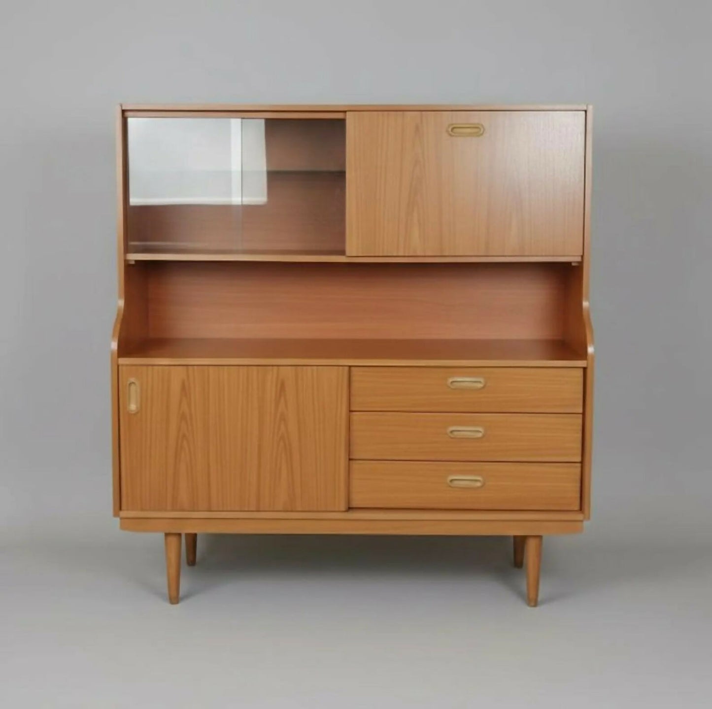 Mid Century Highboard Sideboard by Schreiber | Vintage 1960s Teak effect Drinks Cabinet