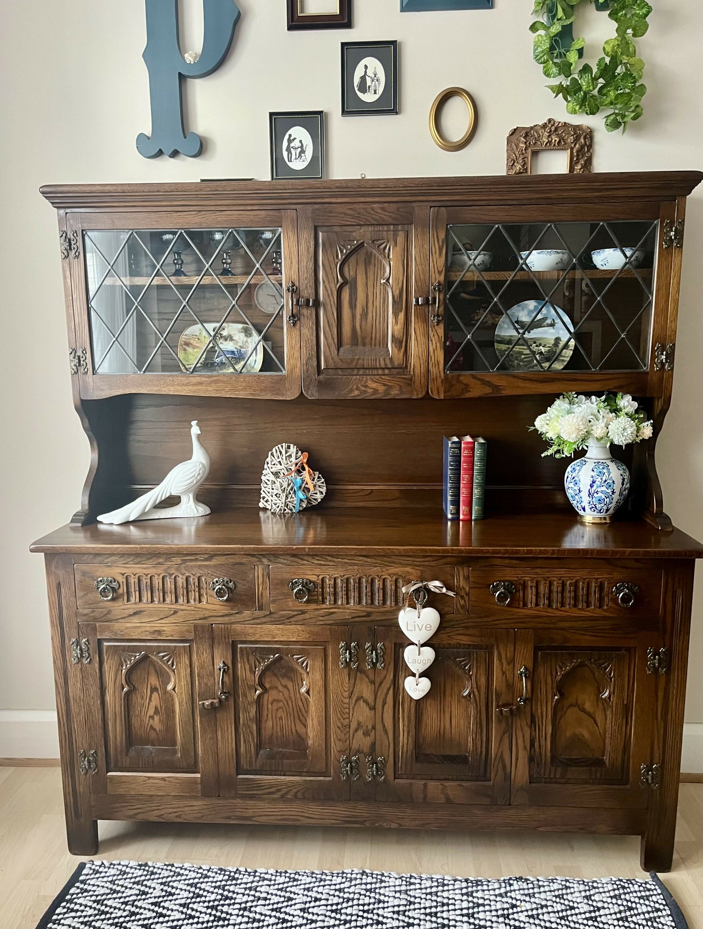 Stained Oak Dresser by Webber Furniture: Leaded Glass Display