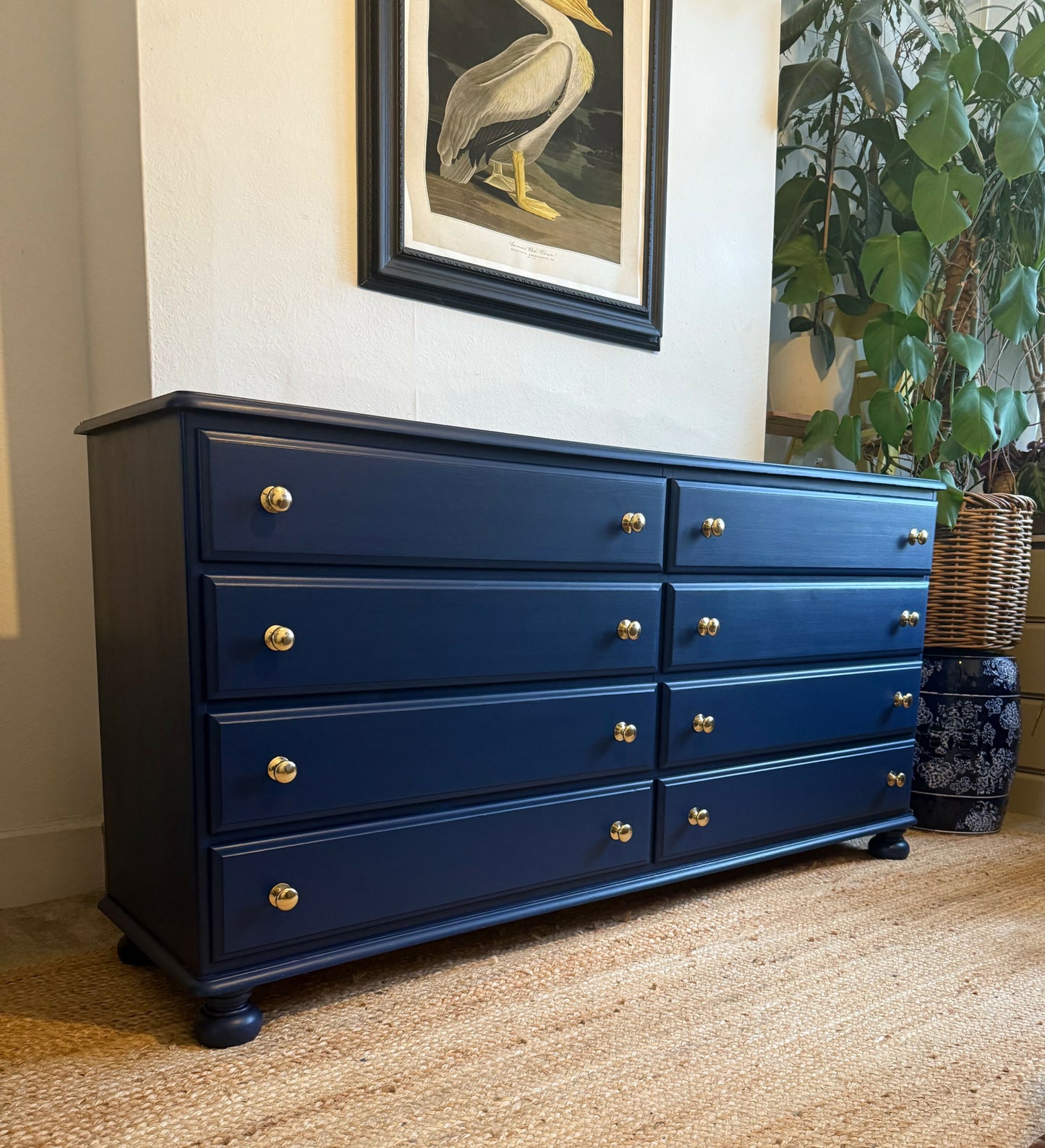 Newly refurbished large bank of drawers chest of drawers solid wood dresser