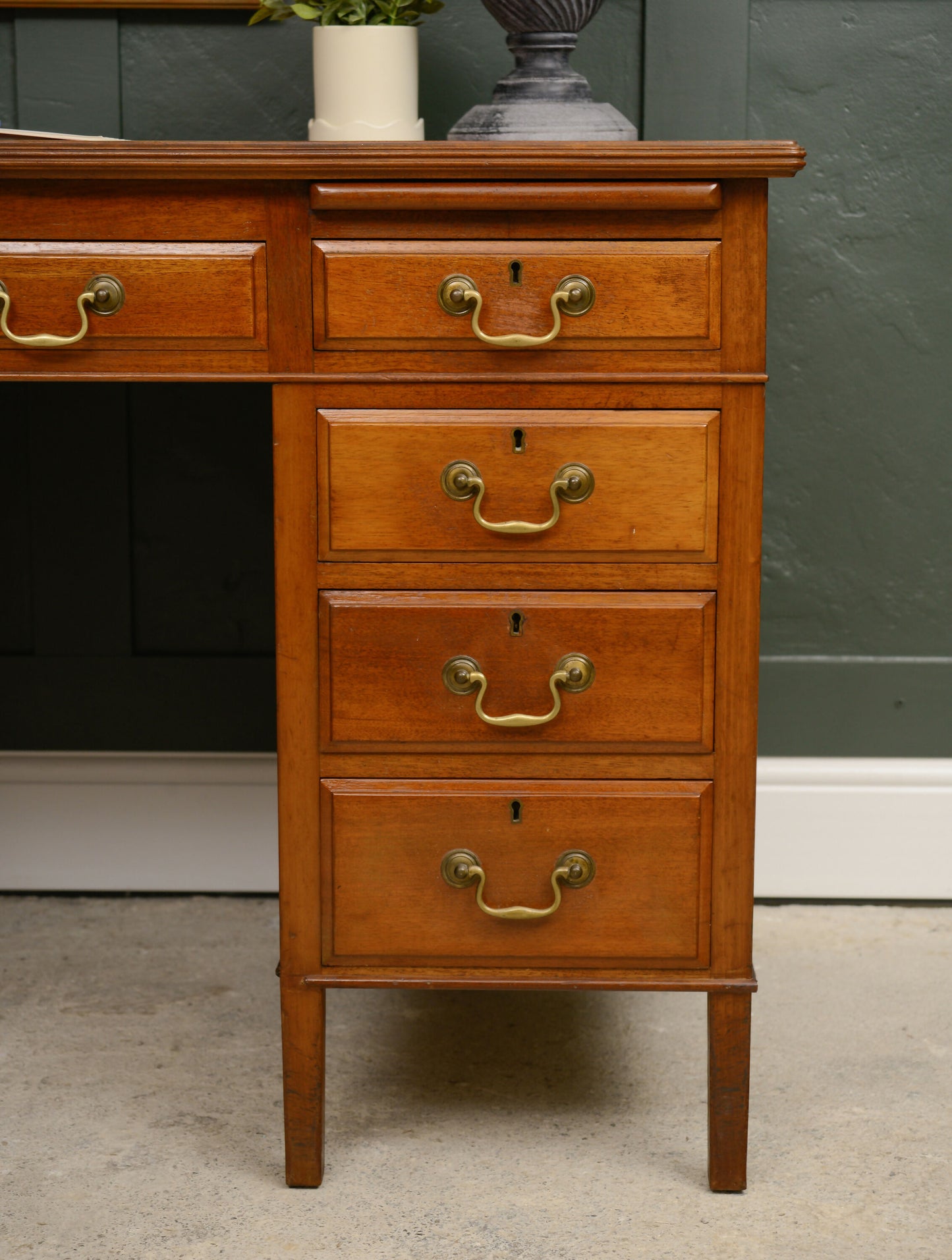 Art Deco Walnut Pedestal Desk with Red Leather Top - Cooke's of Finsbury