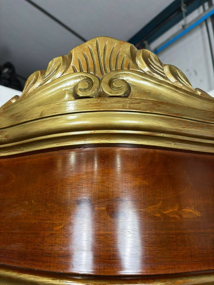 Serpentine Display Cabinet with Italian Marquetry – Glazed Top & Cupboard Base