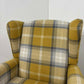 Modern Tartan Fireside Armchair – Upholstered Accent Chair in Mustard, Blue & White