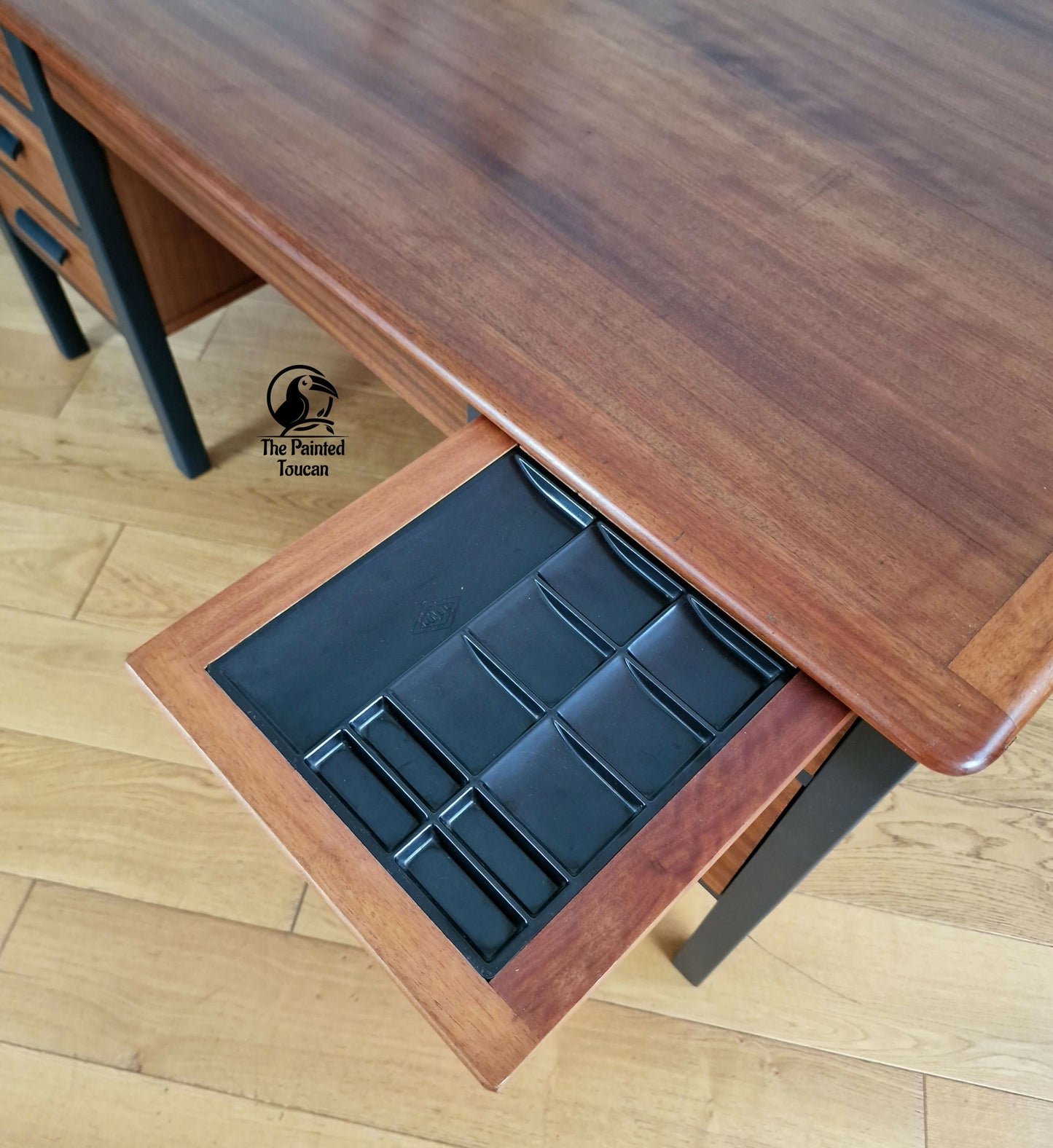 Large Mid Century Twin Pedestal Executive Office Desk