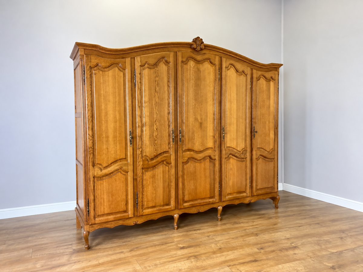 Wardrobe Vintage French Louis XVI Style Oak Five Door Carved Armoire LOT 6519