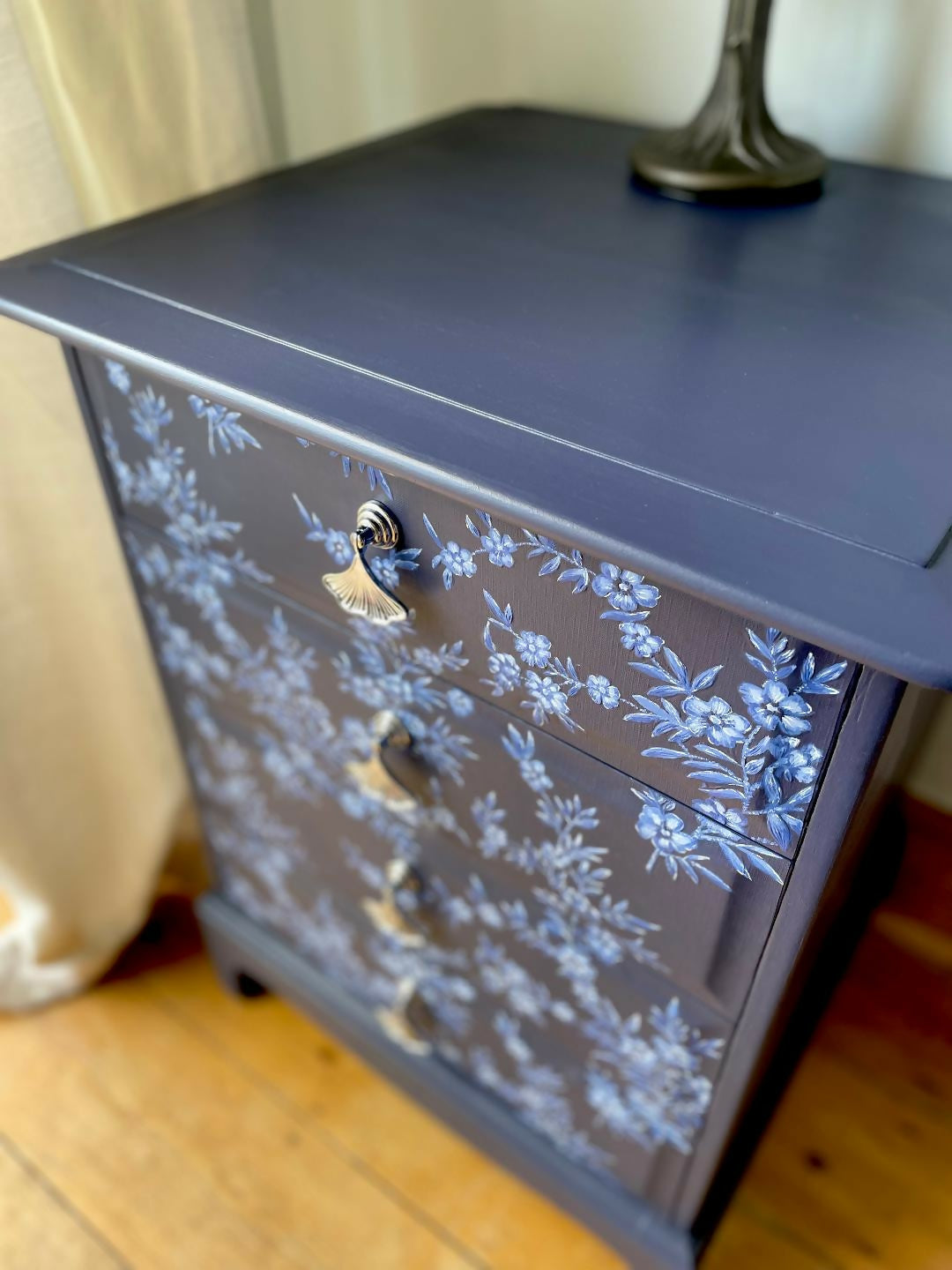 Hand Painted Stag Minstrel Bedside Table with Hand Painted Floral Design