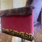 Salon swivel chair. Upholstered to make a funky statement piece. Velvet and faux fur with lion print panel