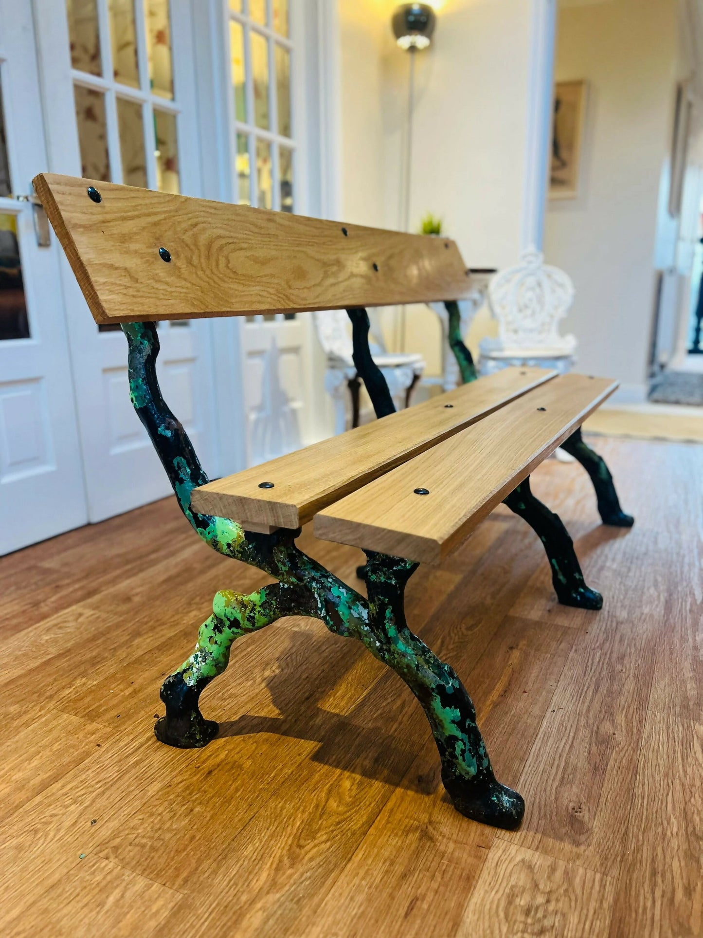 Heavy Cast Iron and Oak Garden Bench