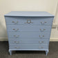French Louis Style Blue and silver Chest of Drawers: Ornate 5-Drawer Dresser