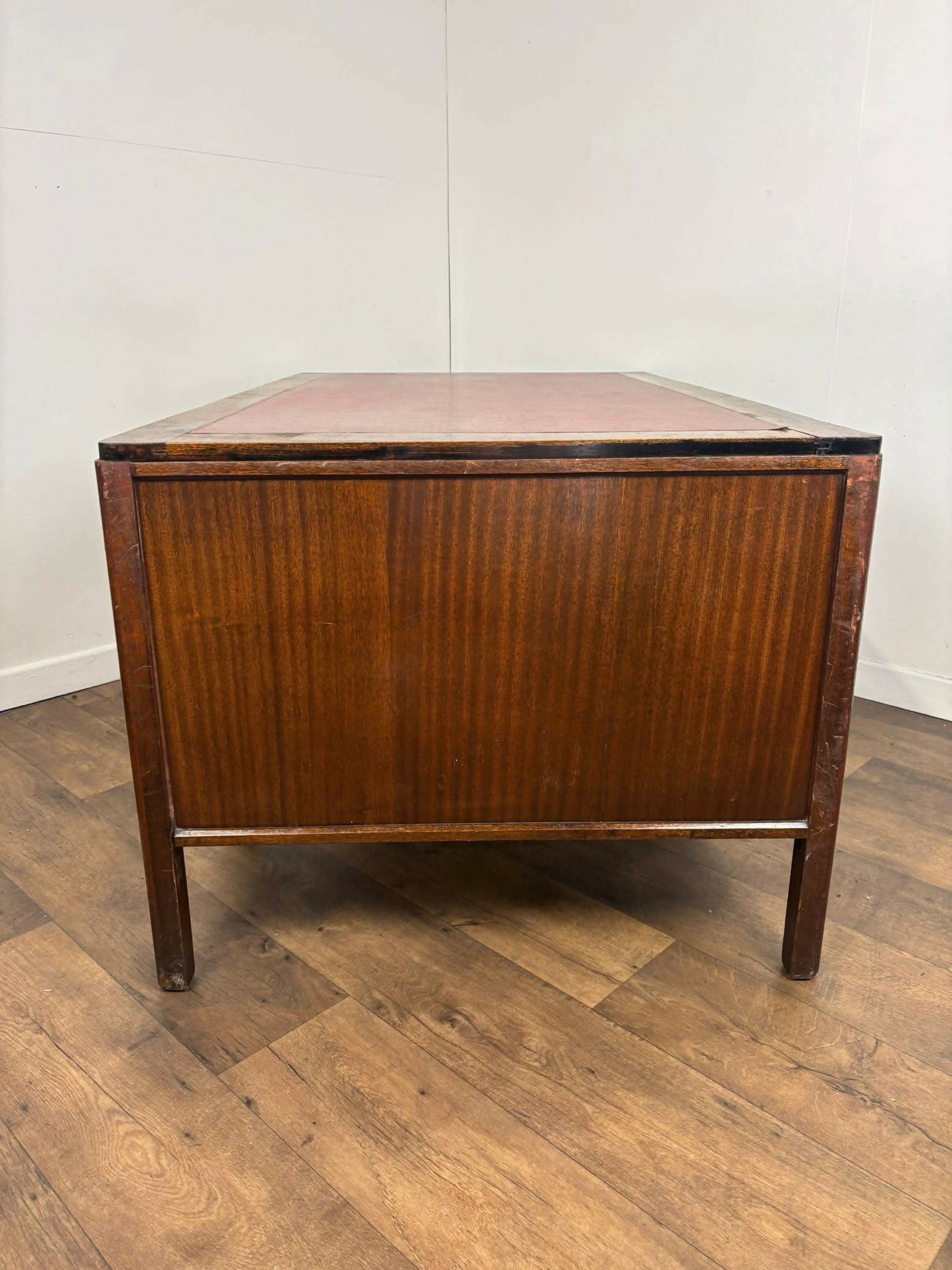 Mid Century Oak Kneehole Twin Pedestal Desk