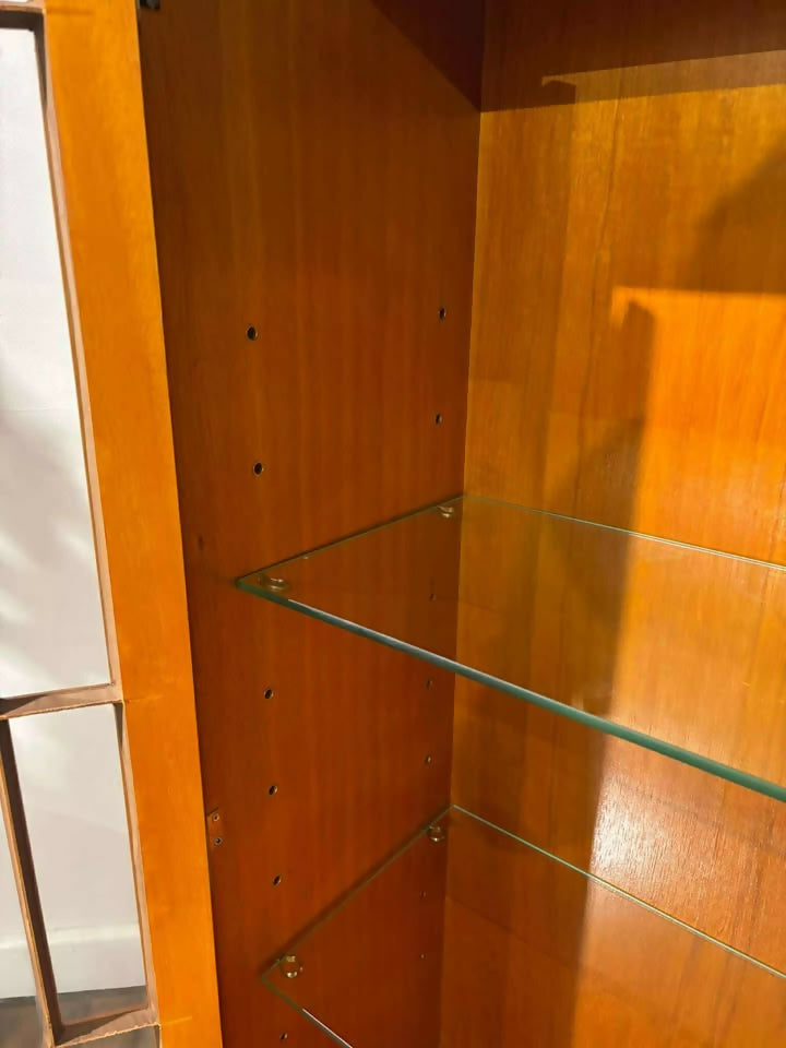 Yew Wood Display Cabinet With Glass Shelves