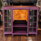 Art Deco Writing Bureau Bookcase & Drinks Cabinet - Aubergine Purple, Walnut & Glass