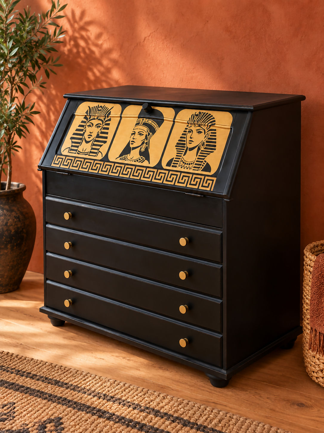 THE AFRICAN ASPECTS UPCYCLED - ONE-OFF FURNITURE ART - The Golden Dynasty Statement writing bureau