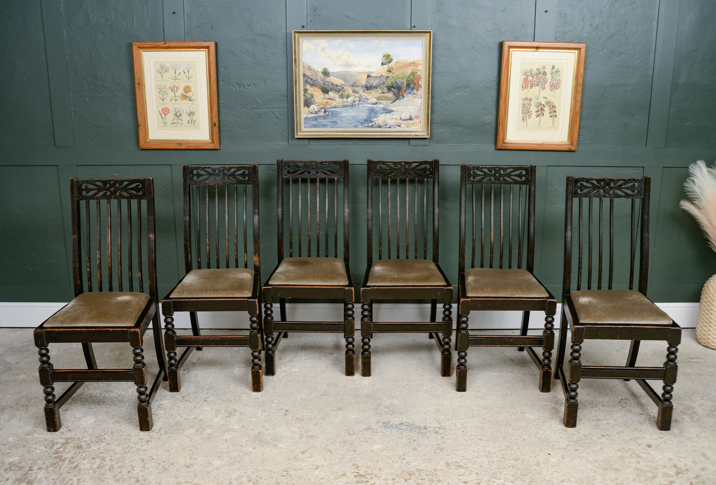 6 x Ebonised Oak Dining Chairs with Drop in Seats