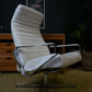 Vintage Danish Modern High Back Swivel Lounge Chair | Chrome & White Leather