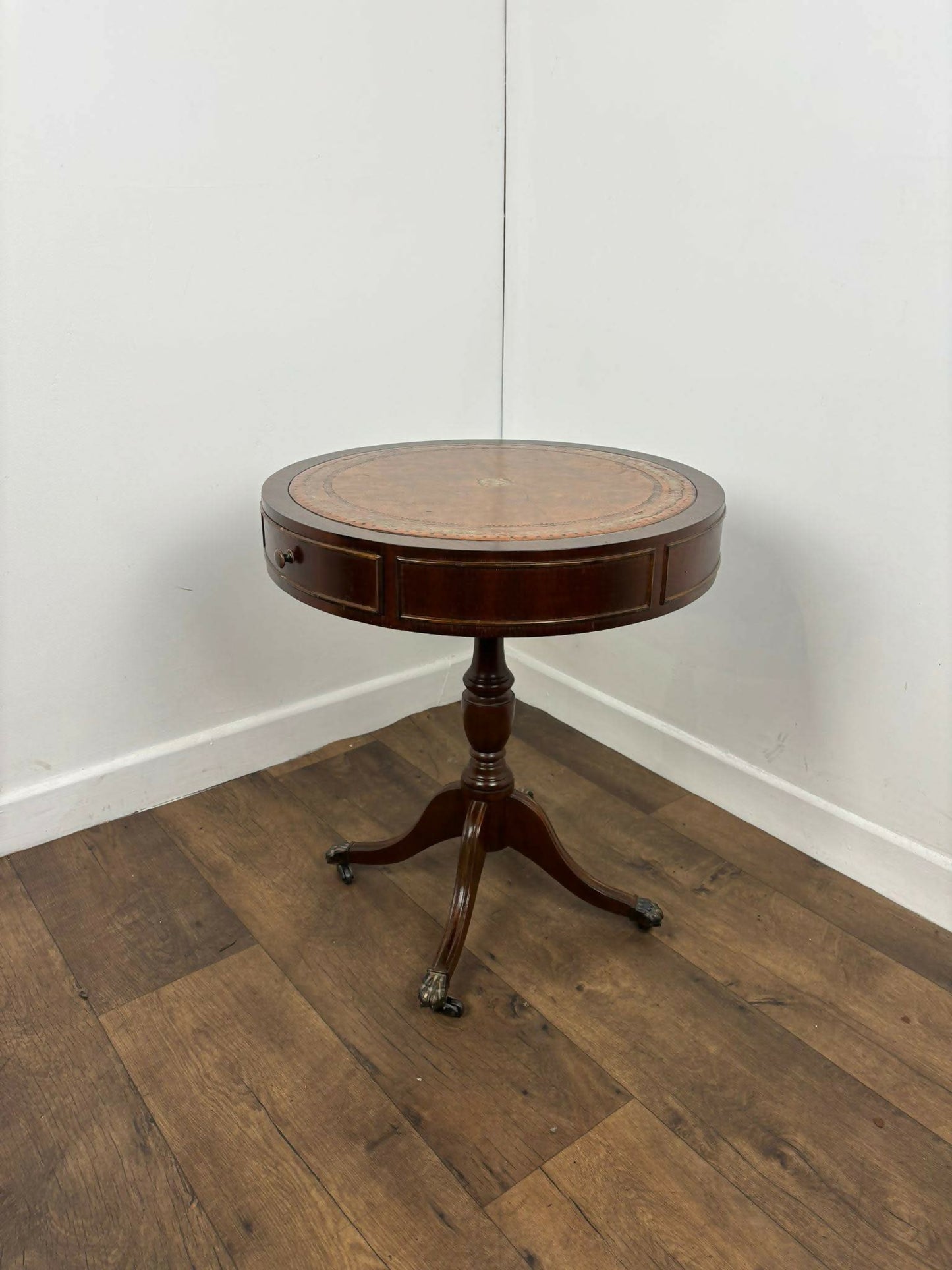 Vintage Reproduction Mahogany Drum Table with Leather Top