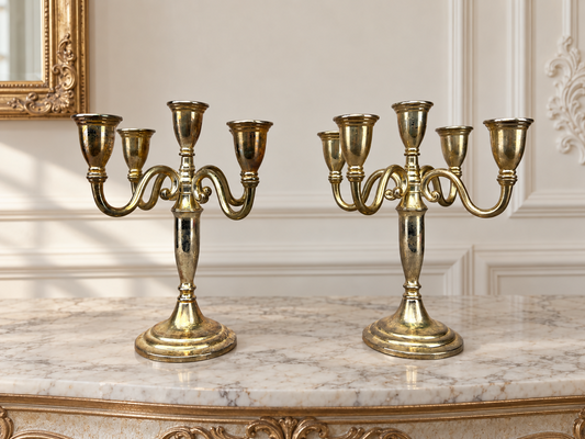 Pair of Candelabras Vintage French Style Metal Five Arm Candle Holders LOT 6483