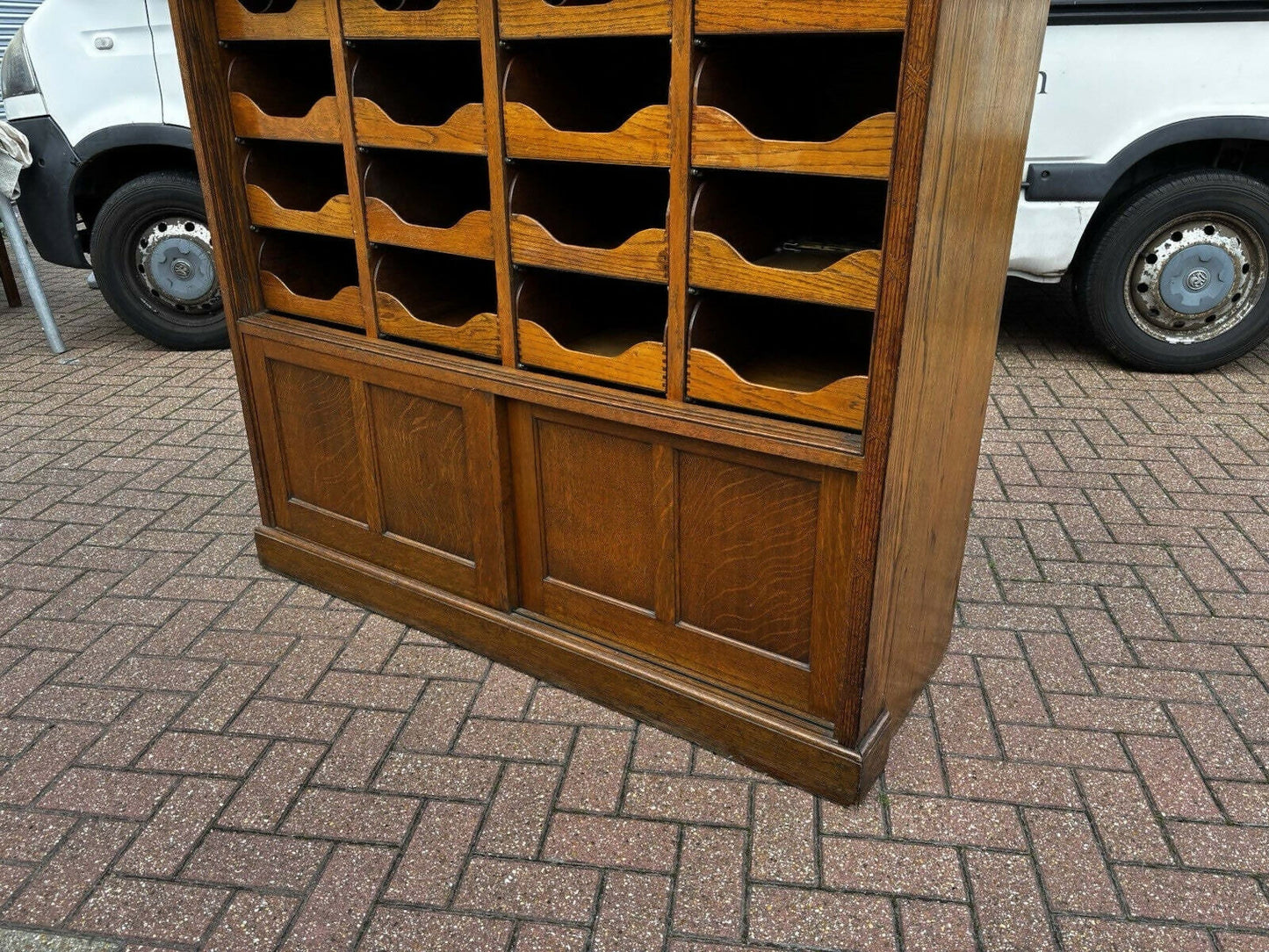 Edwardian Oak Haberdashery Cabinet With 32 Pull Out Drawers. Cupboards Below.