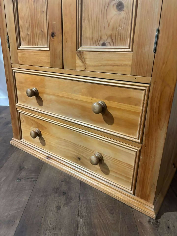 Waxed Solid Pine Two Door Wardrobe / Hall Cupboard