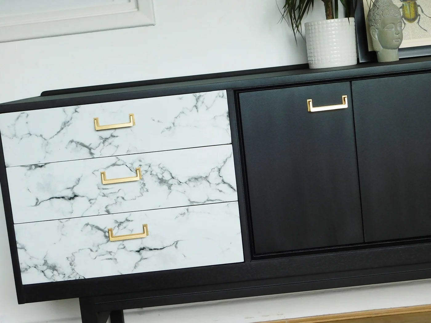 Black, gold & marble G plan retro sideboard