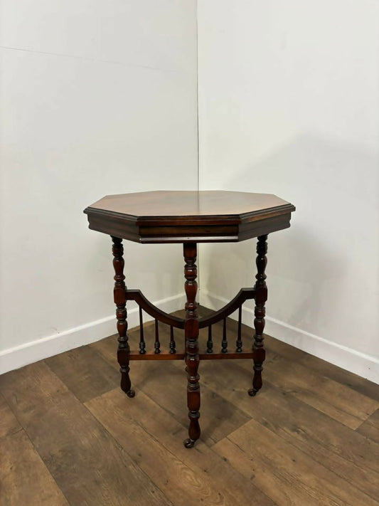 Edwardian Red Walnut Octagonal Window Table on Castors