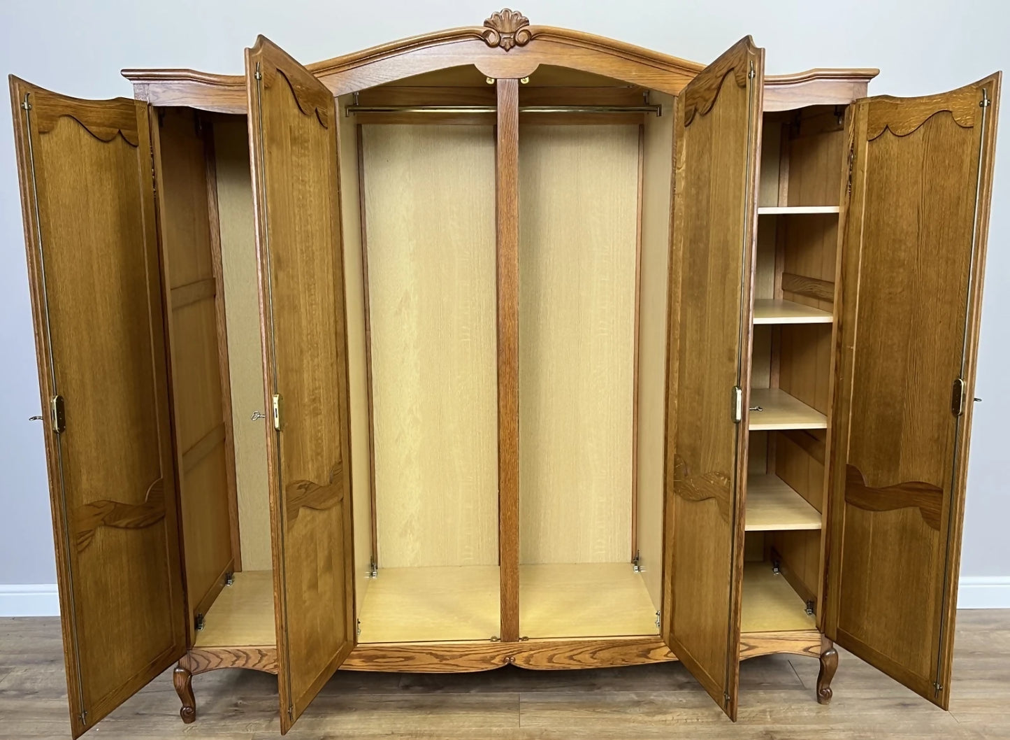 Wardrobe Vintage French Louis XVI Style Oak Four Door Carved Armoire LOT 4824