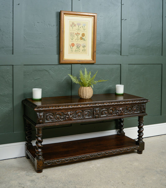 Victorian Oak Green Man Hall Bench - Console Table - Shoe Storage - Gothic