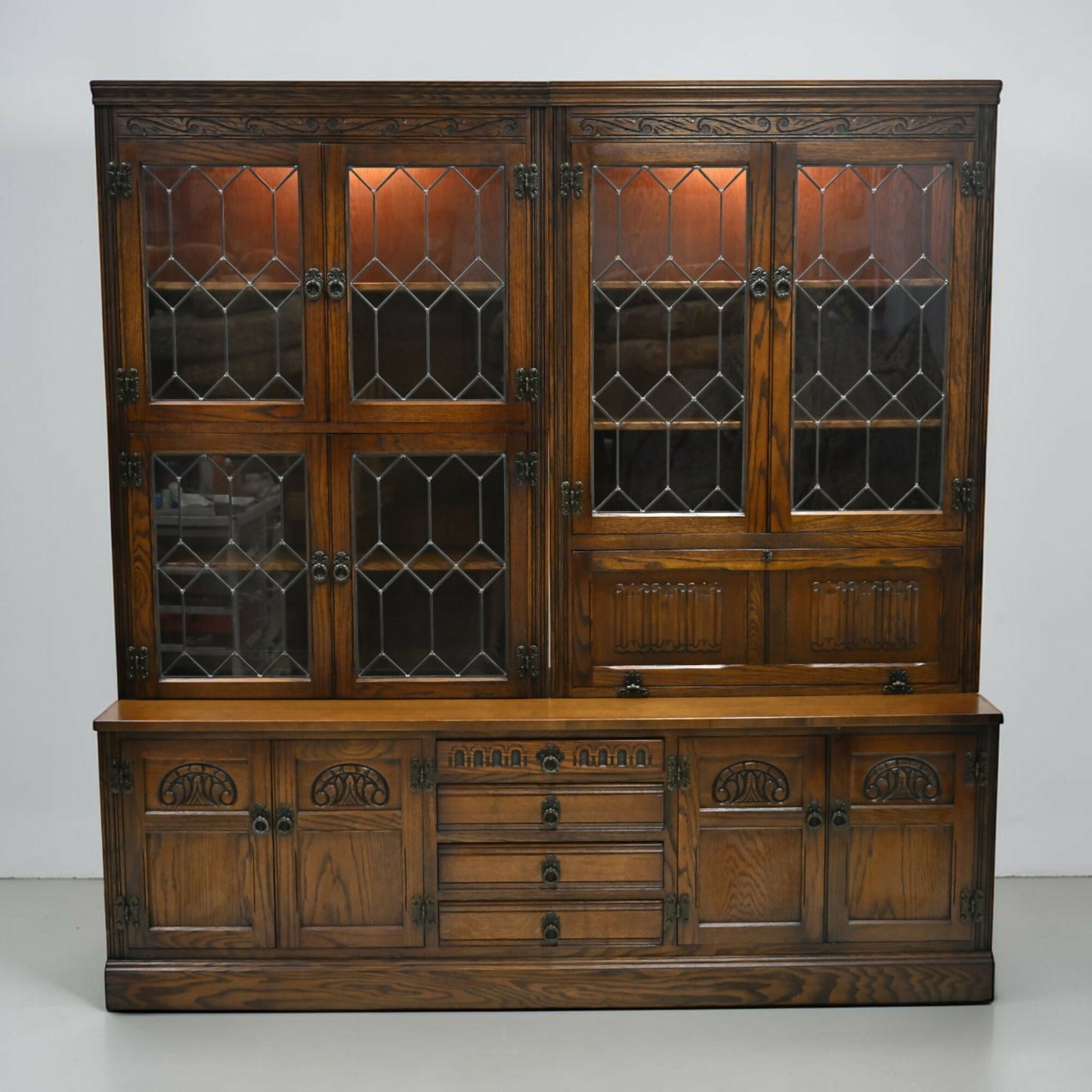 Old Charm Large Wall Unit Bureau Drink Cabinet Light Oak Finish FREE UK Delivery