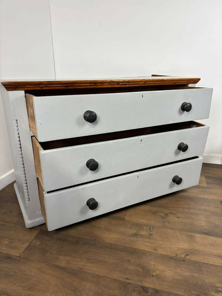 Victorian Pine Three Drawer Painted Chest with Stripped Top
