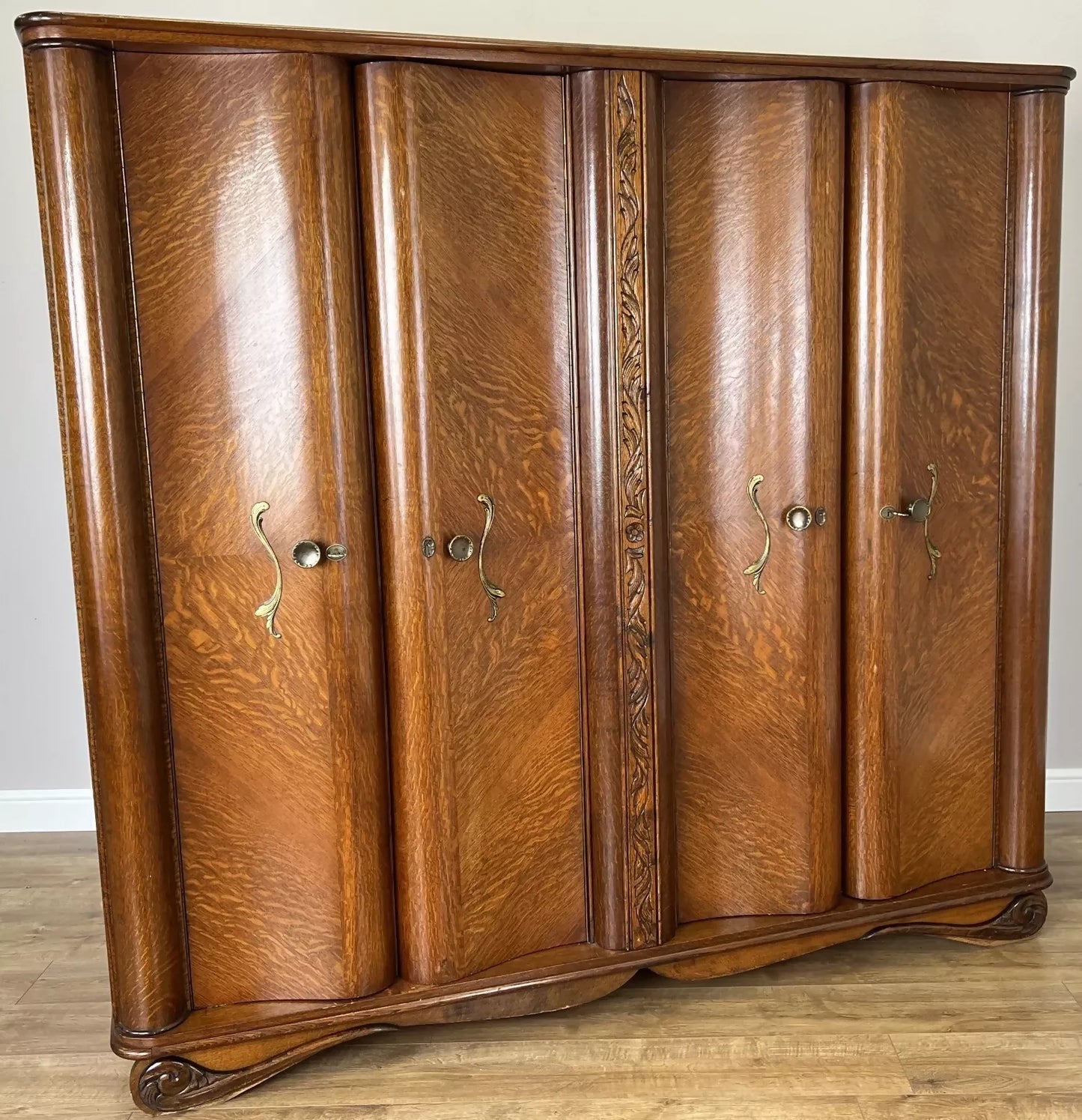 Wardrobe Vintage French Style Four Door Carved Armoire Cabinet LOT 6146