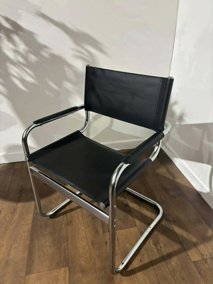 Contemporary Chrome & Faux Leather Armchair