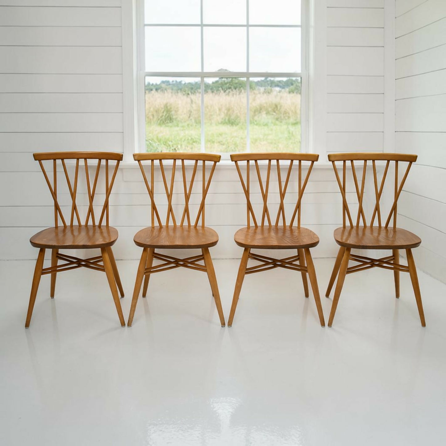 4 Ercol Windsor Candlestick Dining Chairs Light Finish Vintage FREE* UK Delivery