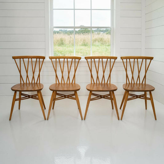 4 Ercol Windsor Candlestick Dining Chairs Light Finish Vintage FREE* UK Delivery
