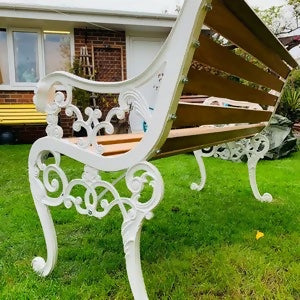 Antique Cast Iron Lions Head Bench Finished with European Oiled White Oak Slats