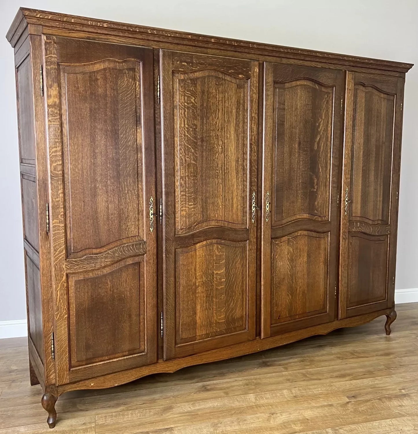 Wardrobe Vintage French Louis XVI Style Four Door Oak Carved Armoire LOT 6081