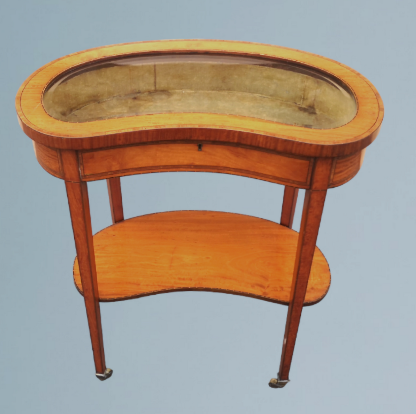 Edwardian Inlaid Kidney Shaped Satinwood Bijouterie Table
