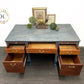 Blue Antique Claw and Ball Double Pedestal Office Desk By Cooke’s Ltd