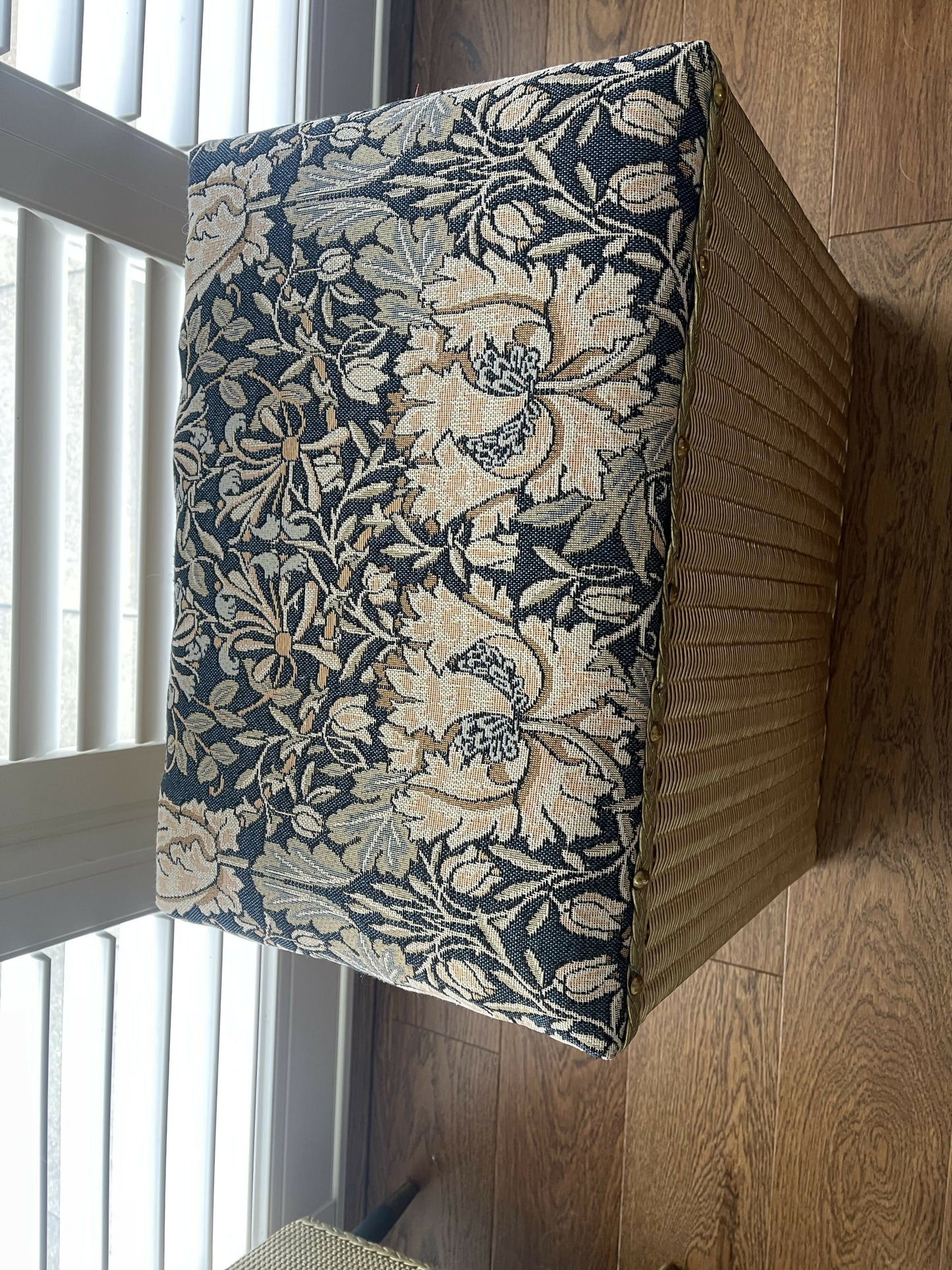 Gold painted small upcycled Lloyd loom vintage ottoman/ seat/storage