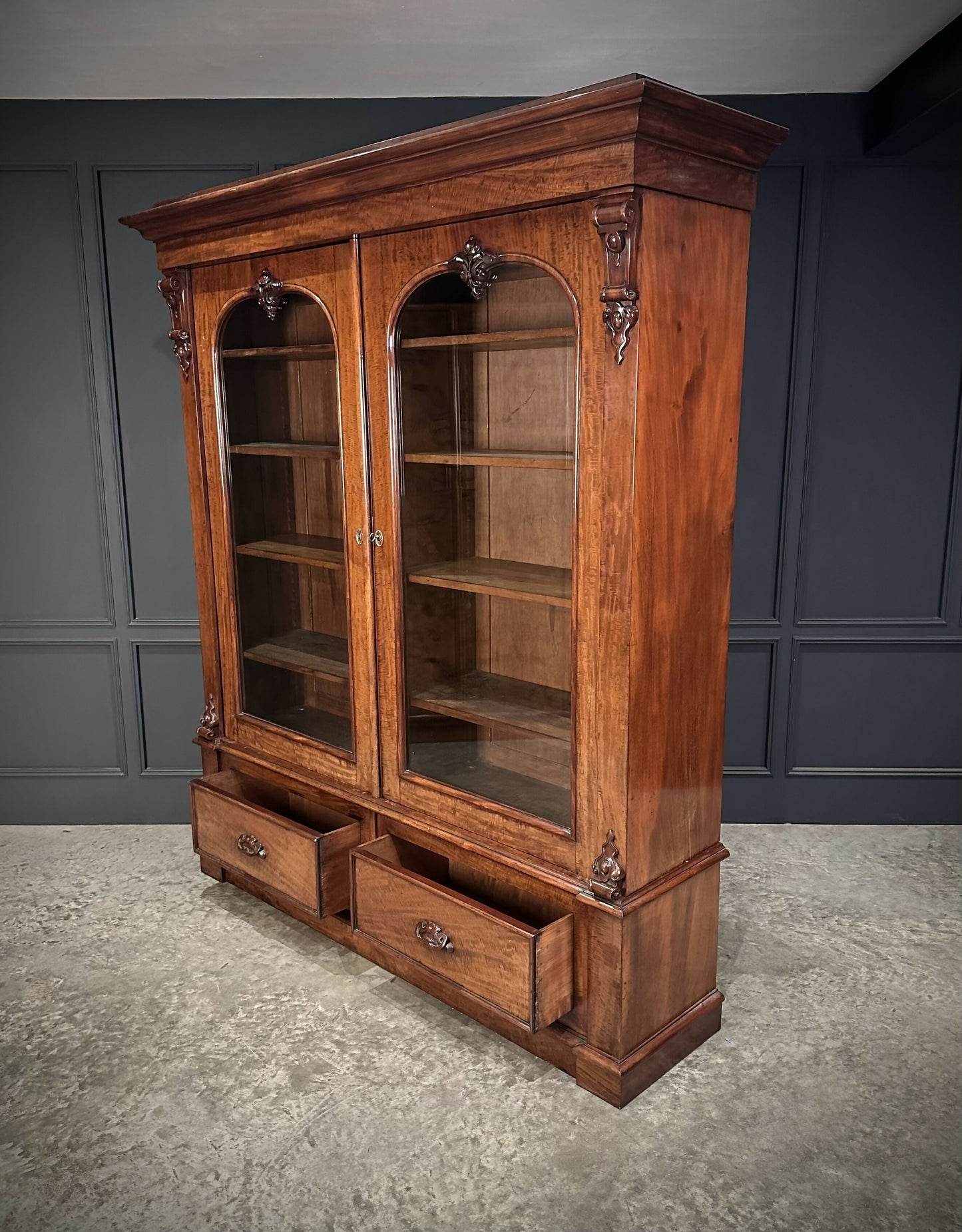 Vintage Victorian Mahogany Glazed Bookcase
