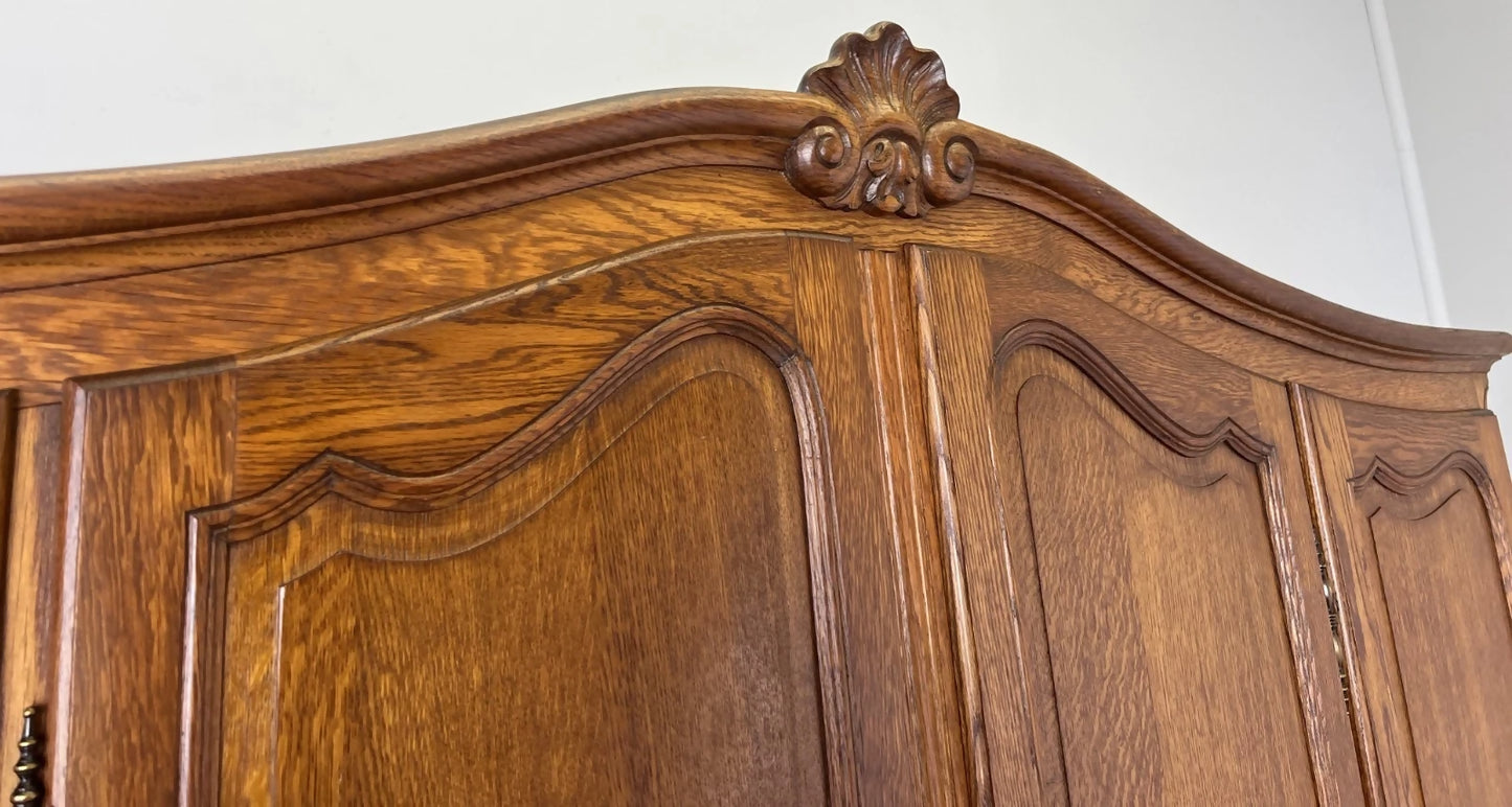 Wardrobe Vintage French Louis XVI Style Four Door Oak Carved Armoire LOT 6080
