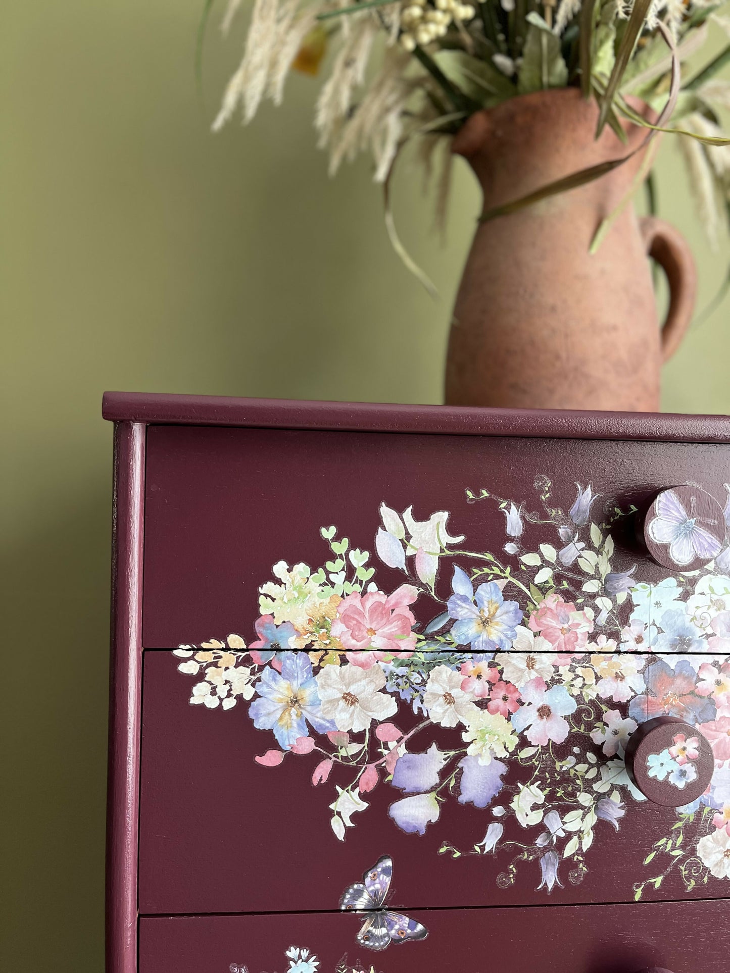 Floral Peacock Maroon chest of drawers