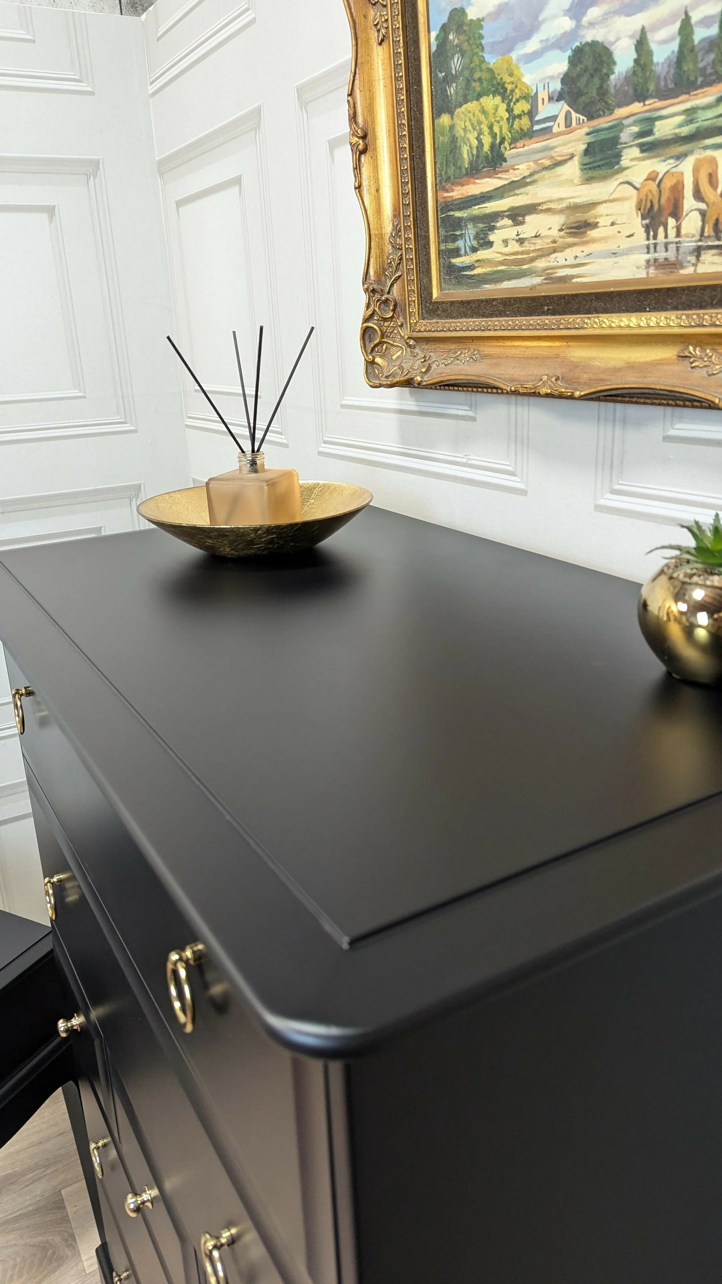 Stag minstrel white tallboy 7 drawer chest of drawers, professionally sprayed black