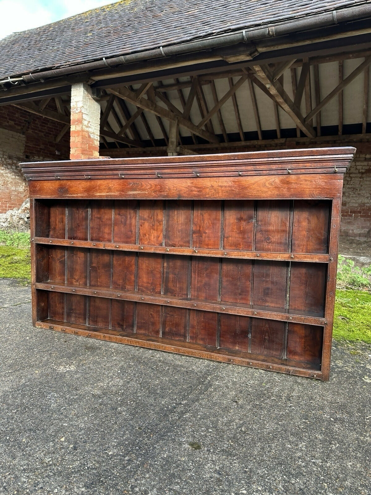 Antique Georgian 19th Century Oak Wall Hanging Shelves Kitchen Larder Pantry