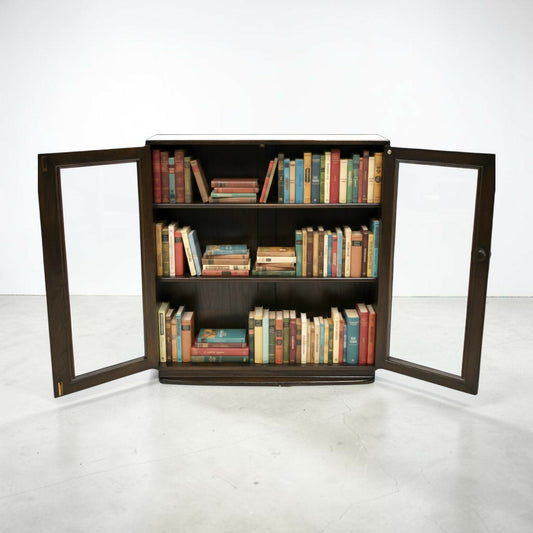 Ercol Wide Medium Bookcase 2 Adjustable Shelves Glazed Doors FREE UK Delivery*