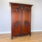 Wardrobe Antique French Style Walnut Two Door Carved Armoire LOT 6499