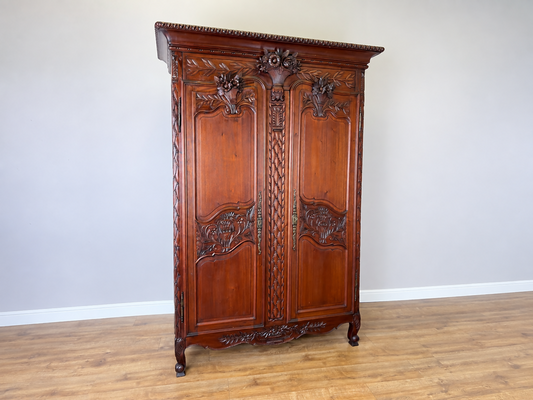 Wardrobe Antique French Style Walnut Two Door Carved Armoire LOT 6499